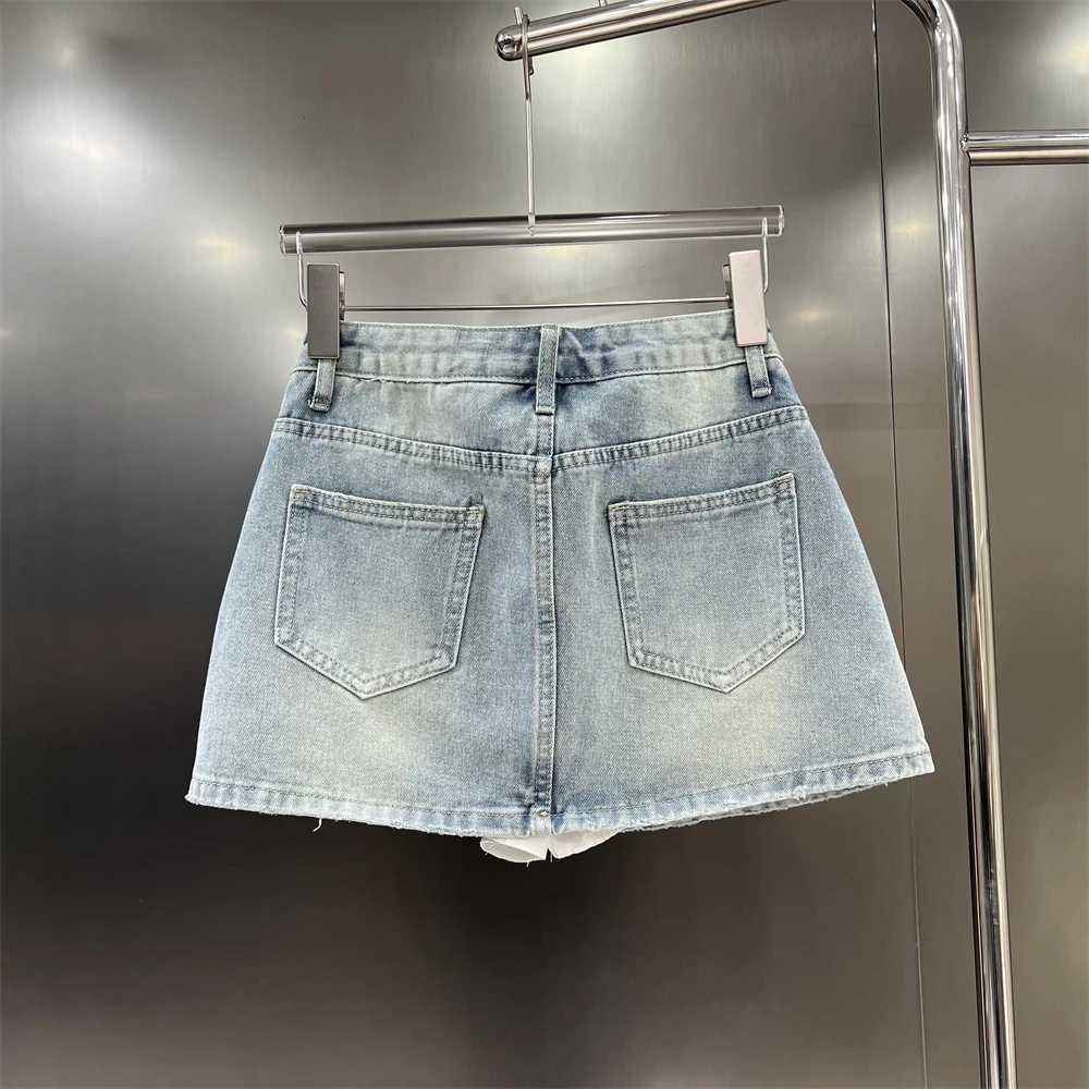 Chic Fe Two piece Open Cowboy Skirt Street Fashion Pocket Single Chest Mini Skirt Summer Full Set Fe ClothingXJ250320