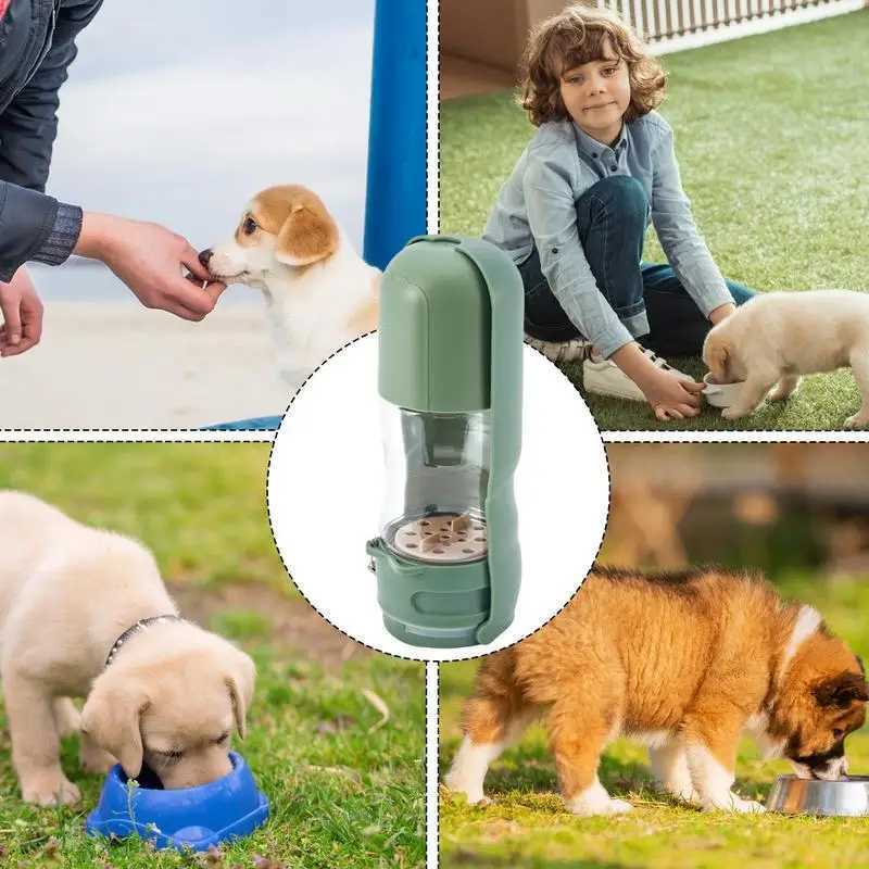 Dog Water Bottle With Food Bowl Puppy Water Cup 2 In 1 Dog Travel Accessories Pet Small Water Dispenser Built-in Activated Y250319