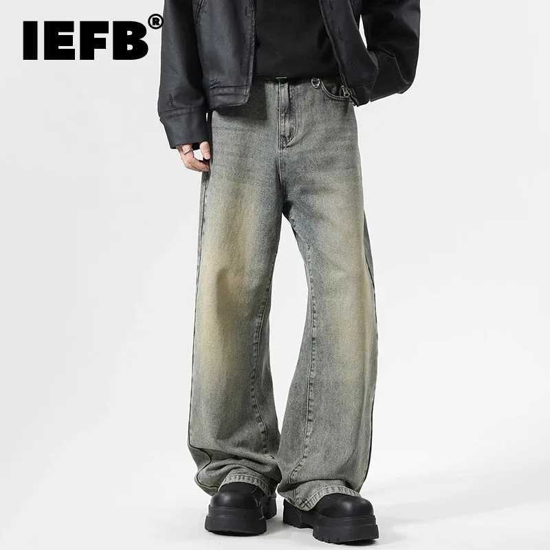 IEFB Simple Mens Denim Pants Casual Laundry American Solid Color Mens Bottom Straight Wide Leg Loose Mens Jeans 9W529T250319