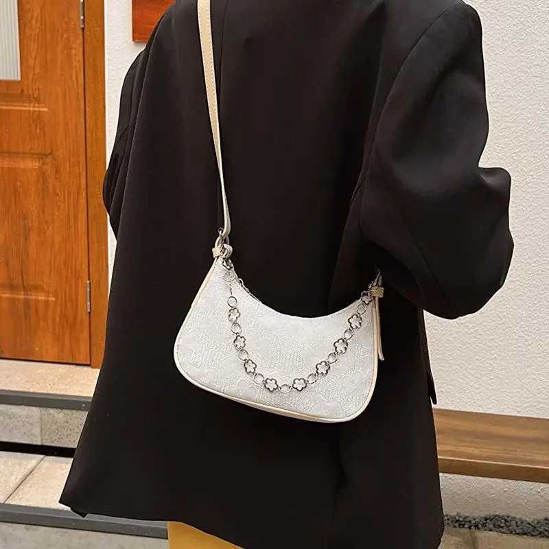Floral patterned shoulder bag fashion chain decorative handbag womens cross shaped wallet Y250319