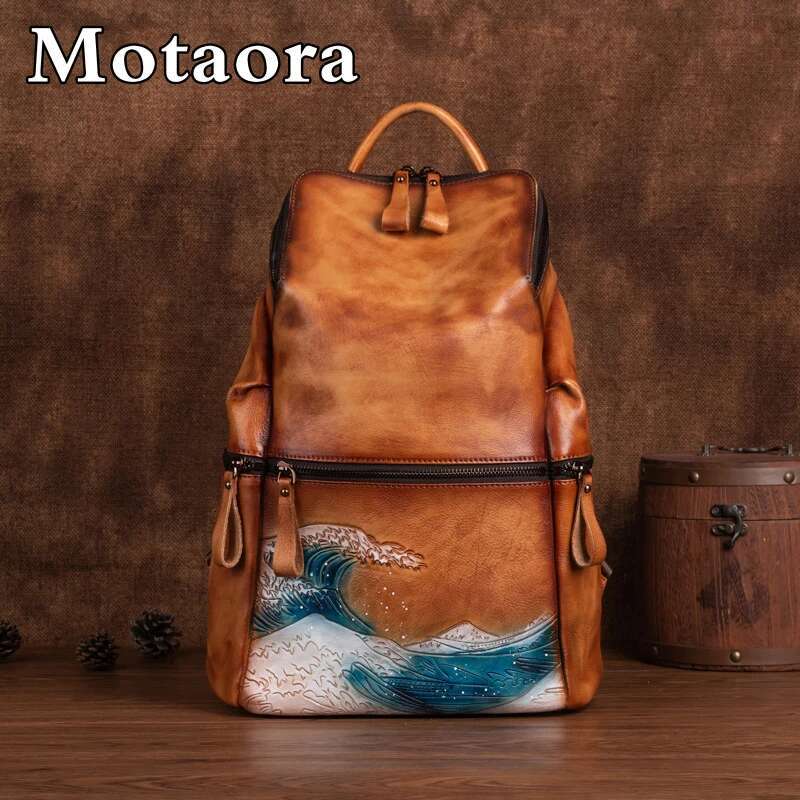 MOTAORA Large Capacity Vintage Backpacks For Women Genuine Leather Travel Bag High Quality Handmade Women's Backpack Female Bags
