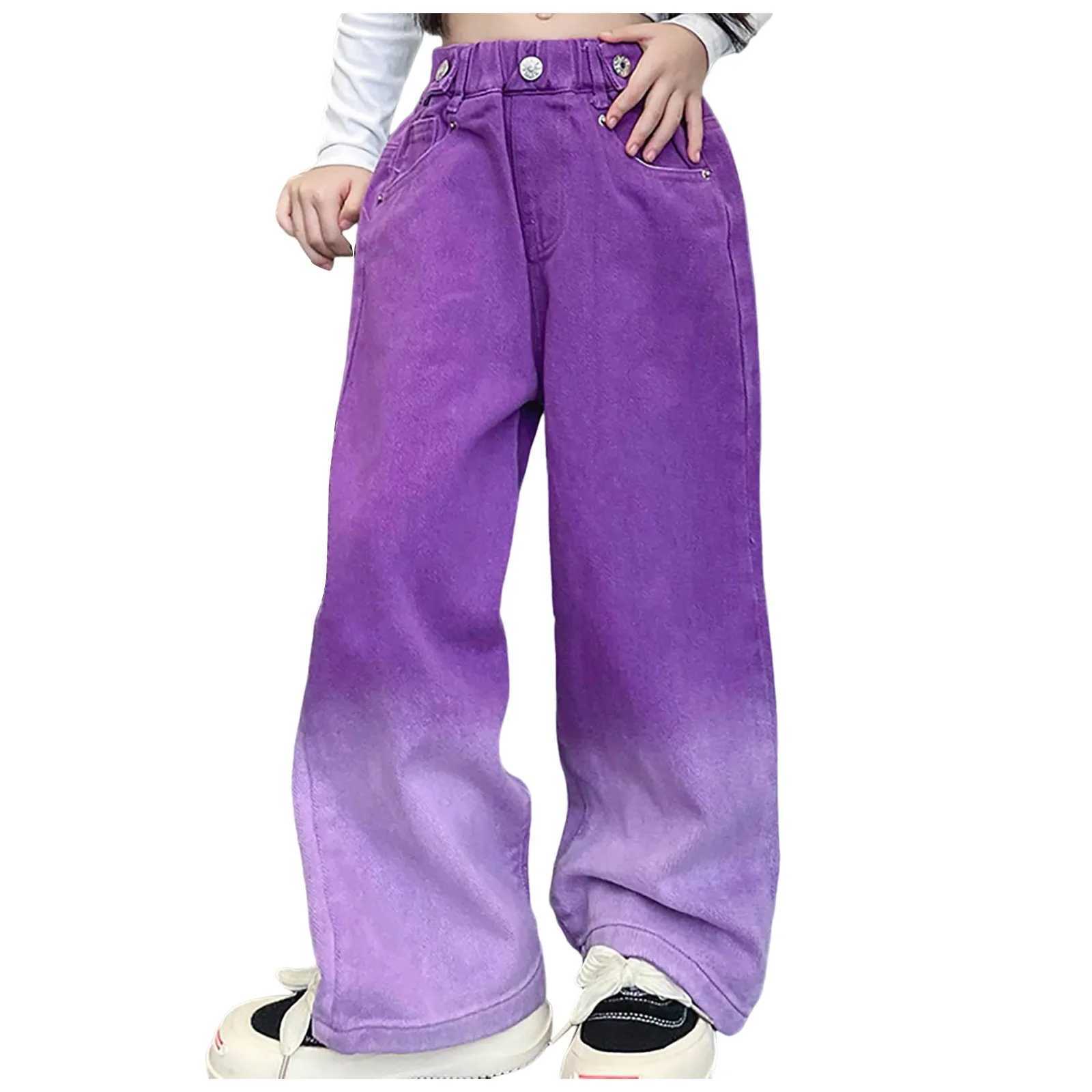 Girls jeans wide leg Flare jeans casual high waisted stretch denim pocket jeans girls teenage jeansT250326
