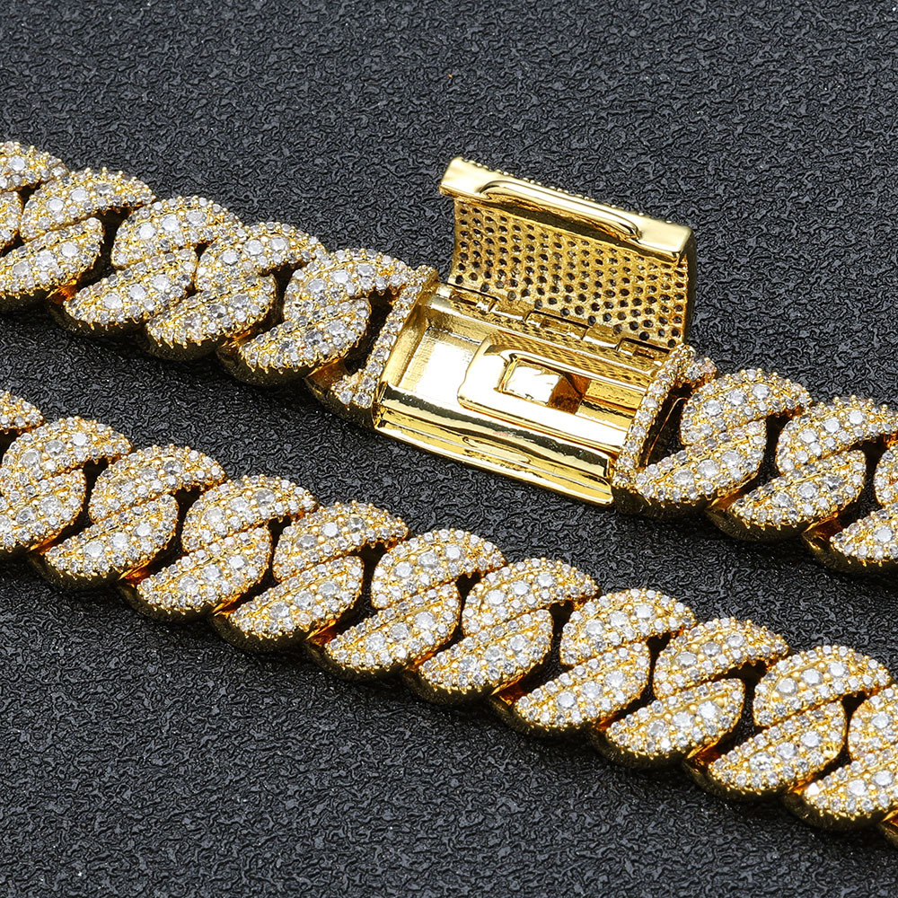 NUOYA 14mm Iced Out Mens Necklace Hip Hop Jewelry Gold Plated Brass Full Pave CZ Miami Cubic Zirconia Cuban Chain