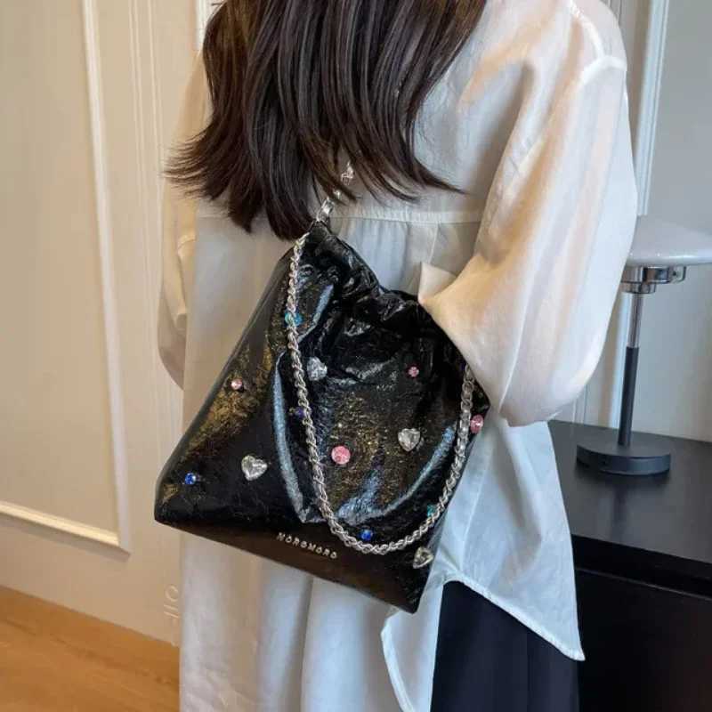Y2K Korean Vintage Goth Black Hobo Aesthetic Star Girl Purse Handbag Shoulder Crossbody Messenger Cross Body Bags Women Y250319