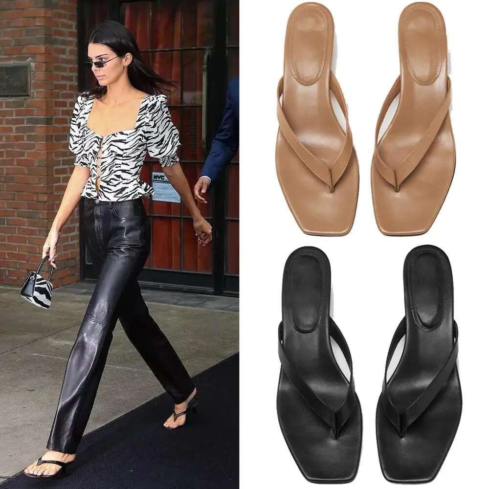 New Square Toe Flip Ps Sandals Stiletto Heels Kitten Heel Sandalias Mujer Summer Slipper Women