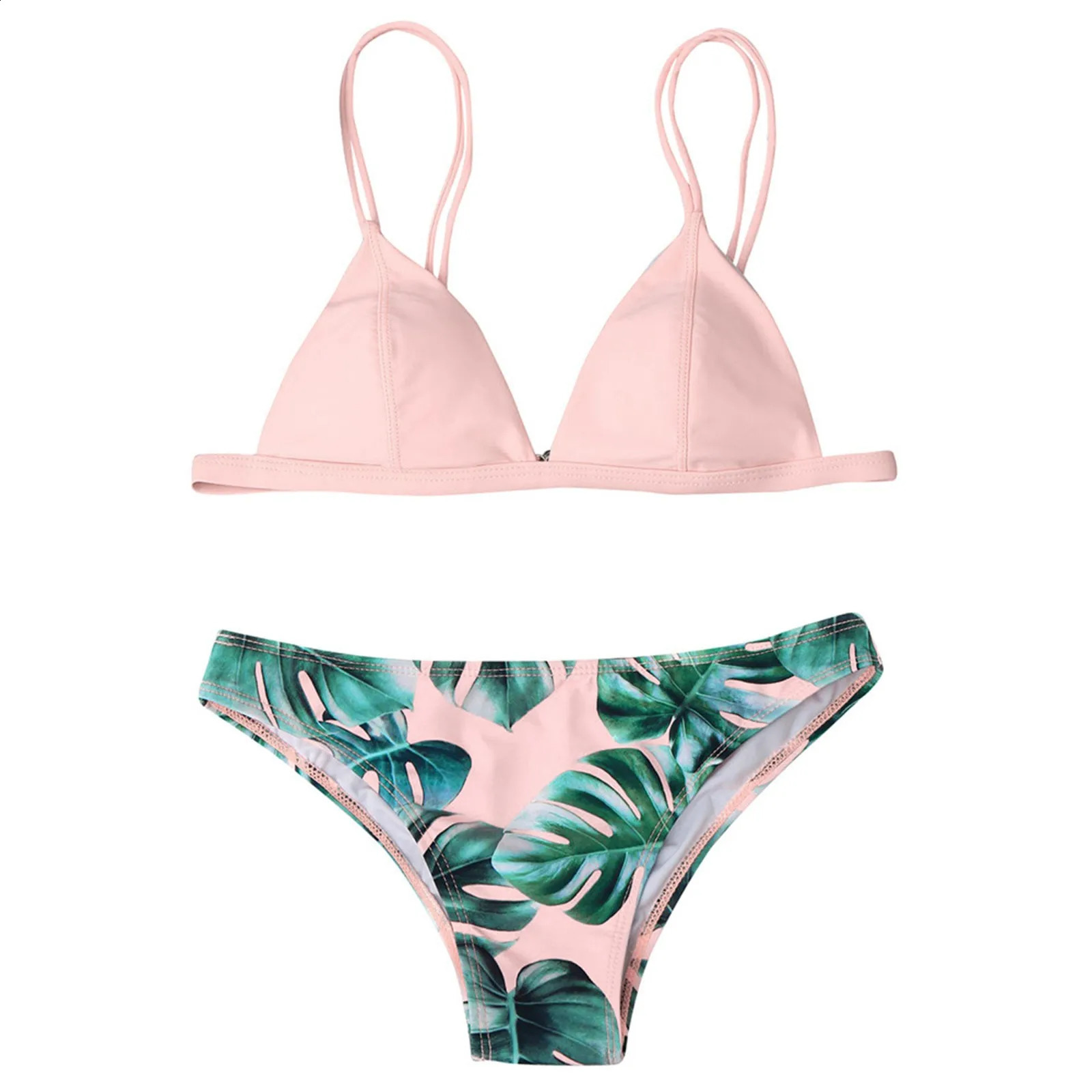 Womens swimsuit bikini set printed leaf push up apron beachwear 250319