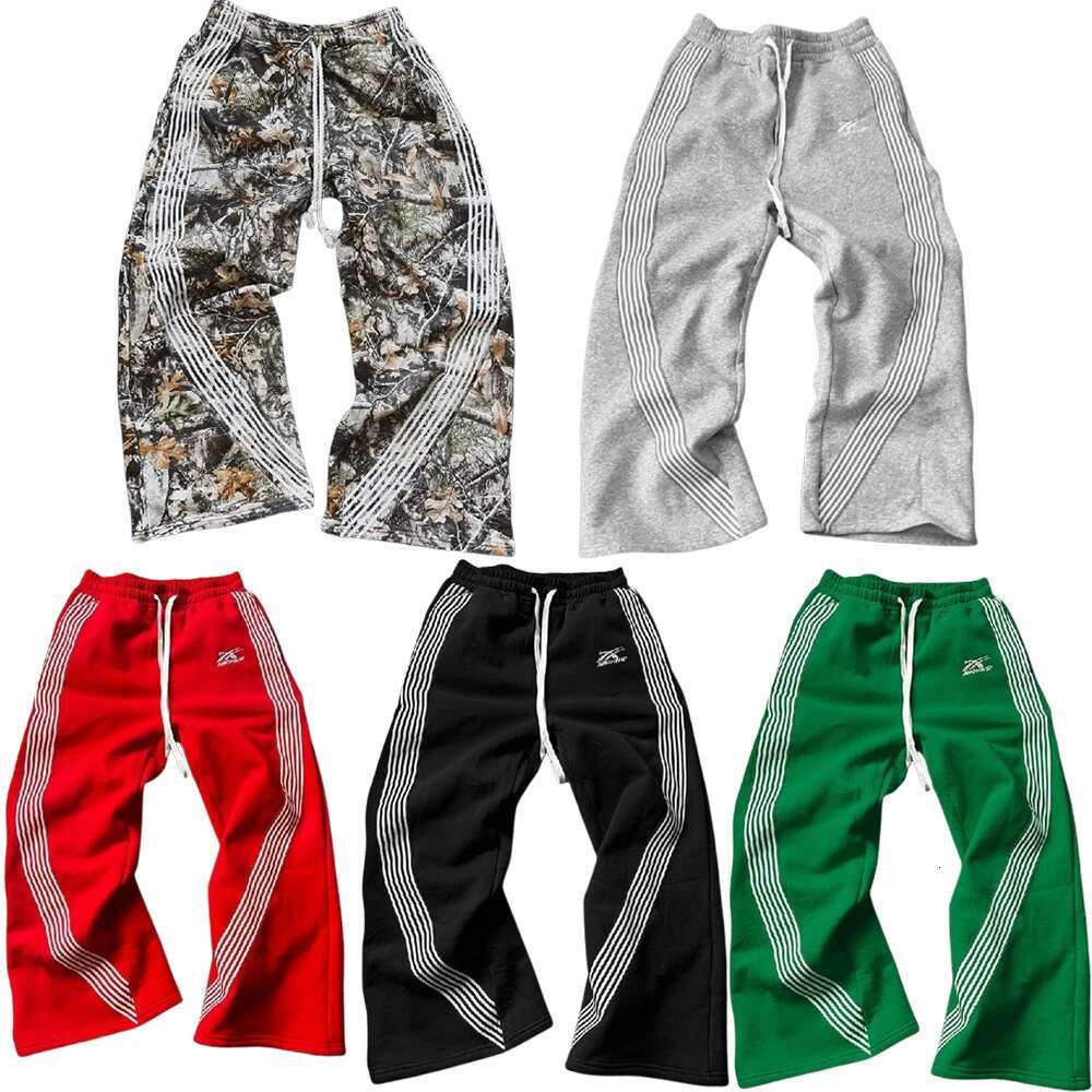 Striped Y2k Pants Men Women Hip Hop Tactical Camo Letters Embroidered Retro Baggy Sweatpants Drawstring Trouser