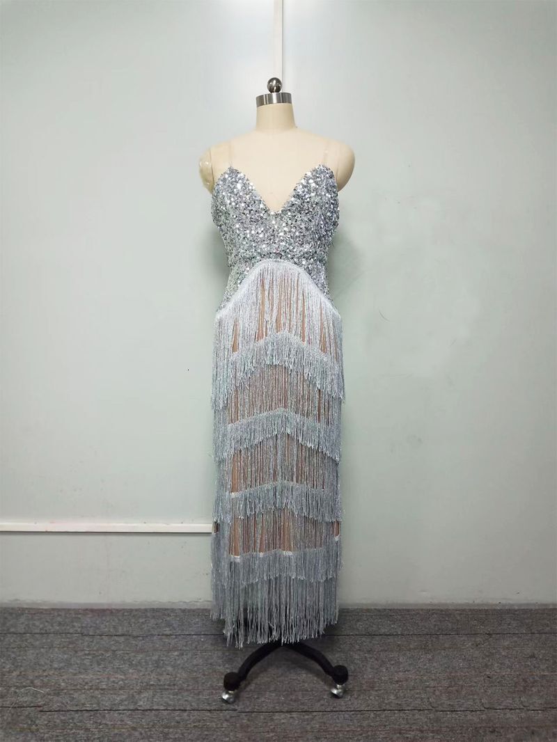 Women's Clothing Sexy Sequined Suspender Tassel Dress Hip Skirt New Style