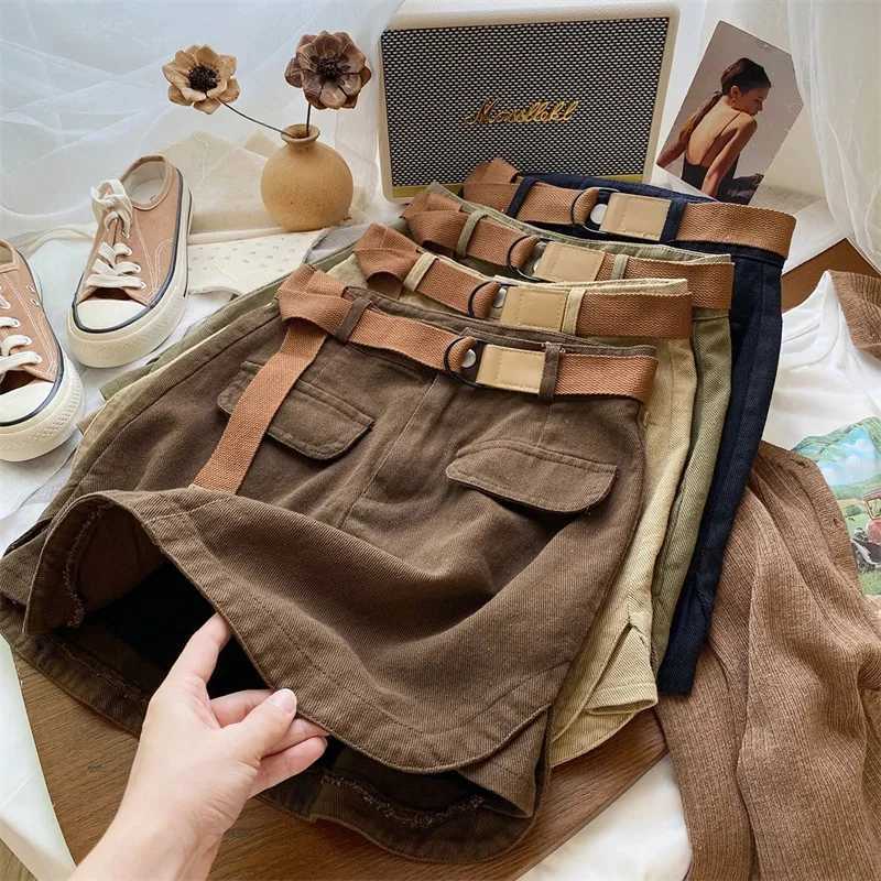 Korean denim tight fitting womens sari style short skirt high waistband cargo jeans tight fitting womens casual A-line skiing spring and autumnXJ25032