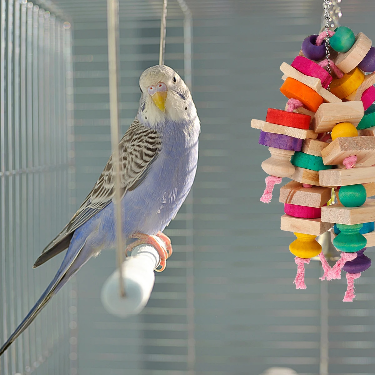 Parrot Chew Toys Bird Hanging Bite Wooden Blocks Cage Fun Toy for Chewing Climbing Biting Knots 250320