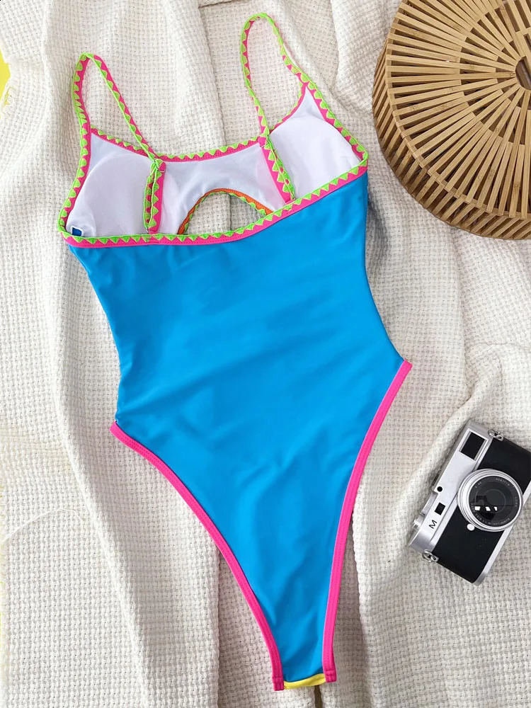 Vigoashely Sexy Patchwork Swimwear Women Strapped One Piece Swimsuit Brazilian Lady Monokini Hollow Beach Bathing Suit 250319