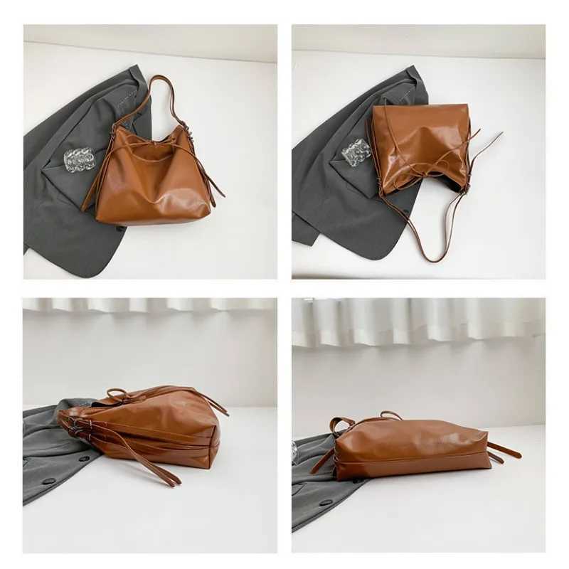 Fashionable Soild Color Large Capcity Shoulder Bag Vintage PU Leather Womens Minimalist Luxury Commute Crossbody Bag Y250319