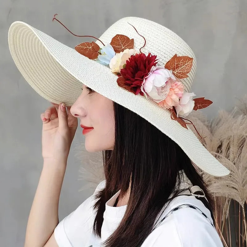 Seaside Po Beach Straw Hat Children Summer Large Brim Sunscreen Shading Simple Fashion Large Brimmed Hat Sun Hat Beach Hat 250320