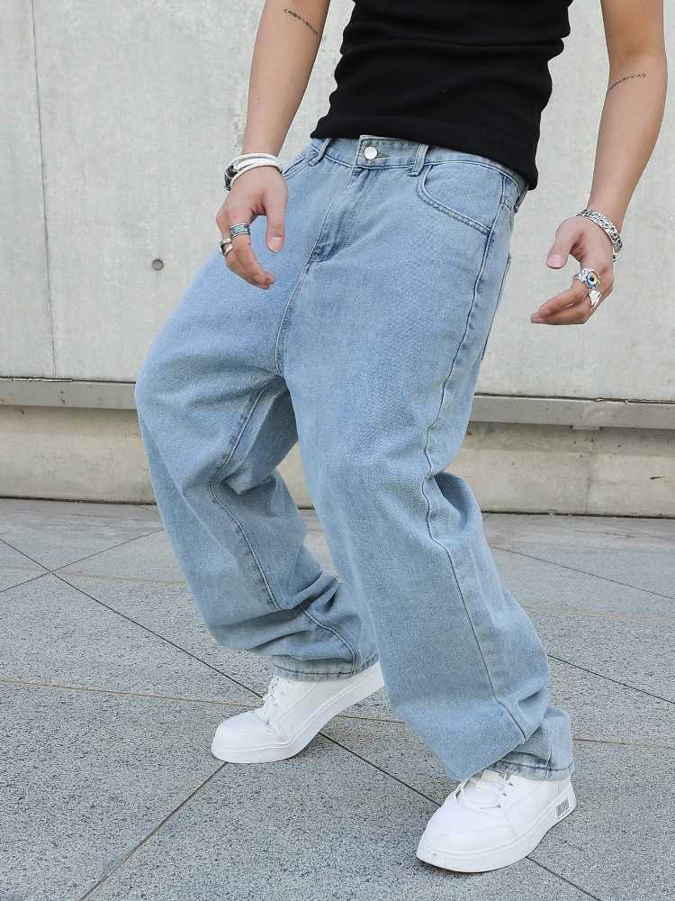 Spring Autumn Men Baggy Jeans Oversize Straight Loose Casual Denim Trousers Solid Color Streetwear Fashion Y2k Wide Leg PantsT250319