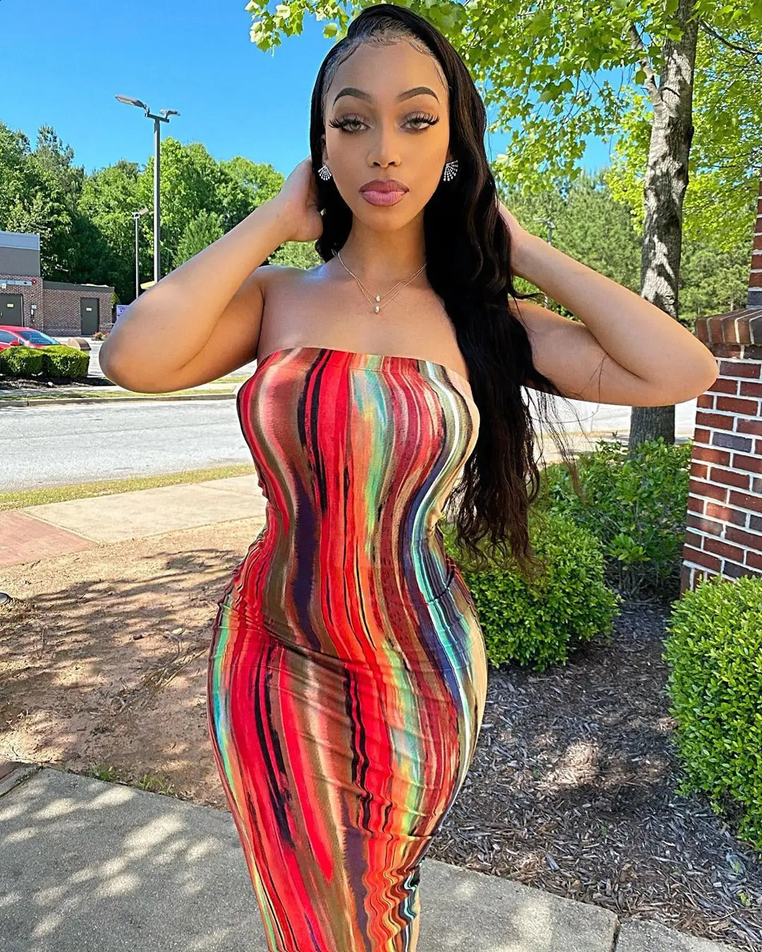 Spring/Summer Womens Colorful Tie Dye Print Off Shoulder Wrapped Chest Dress 250319