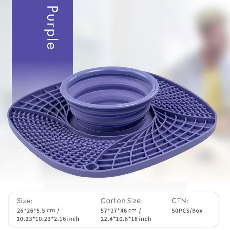 Multi functional silicone three in one pet folding slow food bowl pet anti choking dog licking pad
