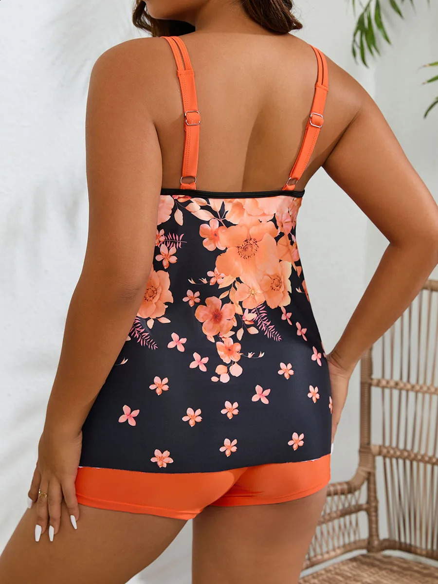 Floral print Tankini swimsuit womens plus size bathroom beachwear 4XL 250319