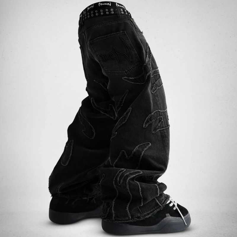 Y2K Essence Baggy Jeans Washed Retro Patchwork Embroidered Unisex Streetwear Gothic Heavy Casual Straight PantsT250319