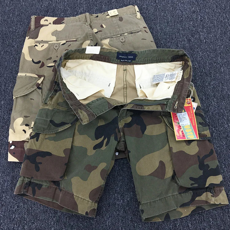 Summer American Retro Heavy duty Camouflage Cargo Shorts Mens Cotton Loose Multi Pocket Casual 5point Pants 250319