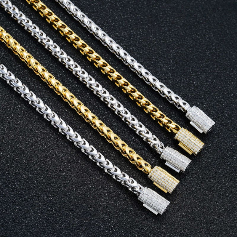 Hiphop 4mm Moissanite Franco Chain Bracelet for Women Men Iced Out D Color Moissanite Diamond Link Bracelet Bangle 925 Silver