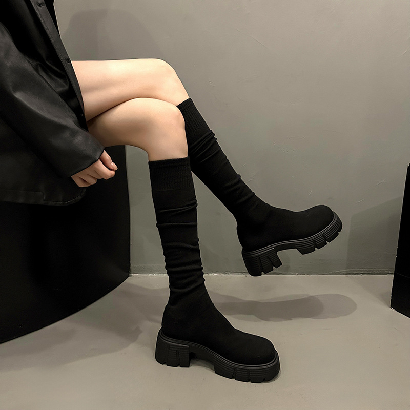 High heels long boots thick heels increased elasticity free Shipping Designer Slippers slimming effect over the knees External penetration Women woole