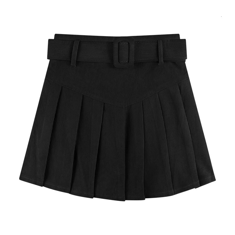 Corduroy Pleated Mini Skirt with Belt for Women Vintage Academy School Skirt Autumn Winter Outfit 250320