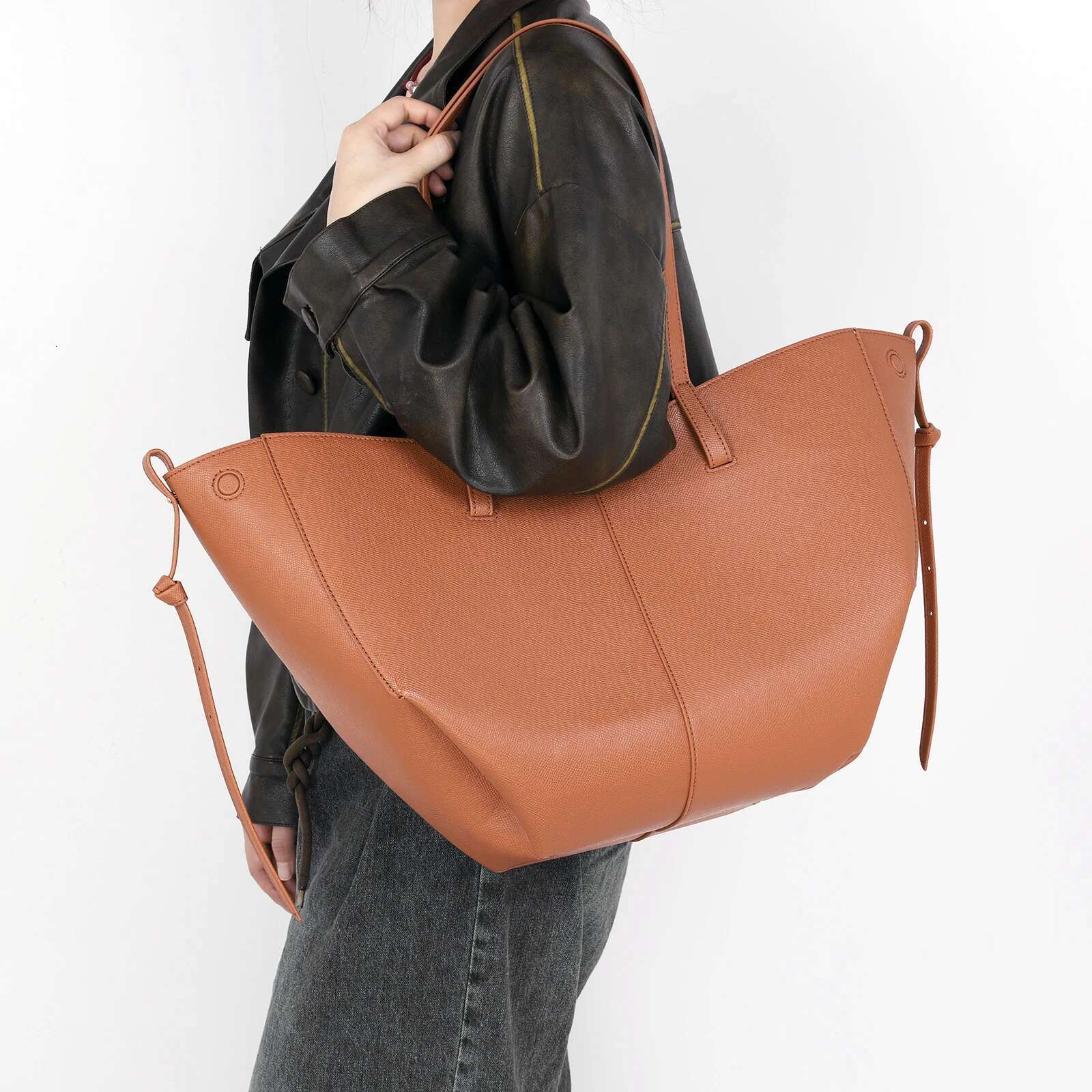 Women Underarm With Clutch Vintage Shoulder Handbag Leather Solid Crescent Saddle Top Handle Hobo Shopper Bag