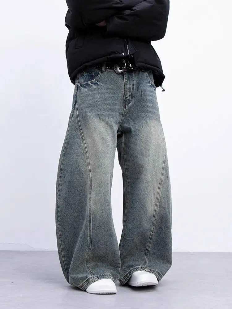 Spring and autumn American mens and womens fashion personalized straight tube washed jeans couple loose curved knife casual pants y2kT250319