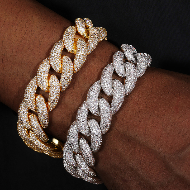 Fine Jewelry VVS1 D Color Moissanite Bracelet Cuban Chain 925 Silver Bracelet For Men Hip Hop Jewelry Gift