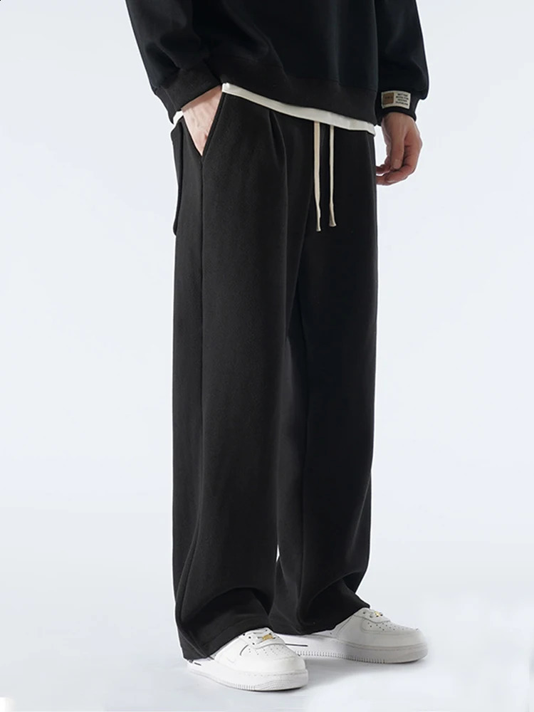 Winter Mens Sweatpants Korean Fashion Thick Warm Fleece Wide Leg Straight Loose Track Pants Male Casual Thermal Velvet Trousers 250317