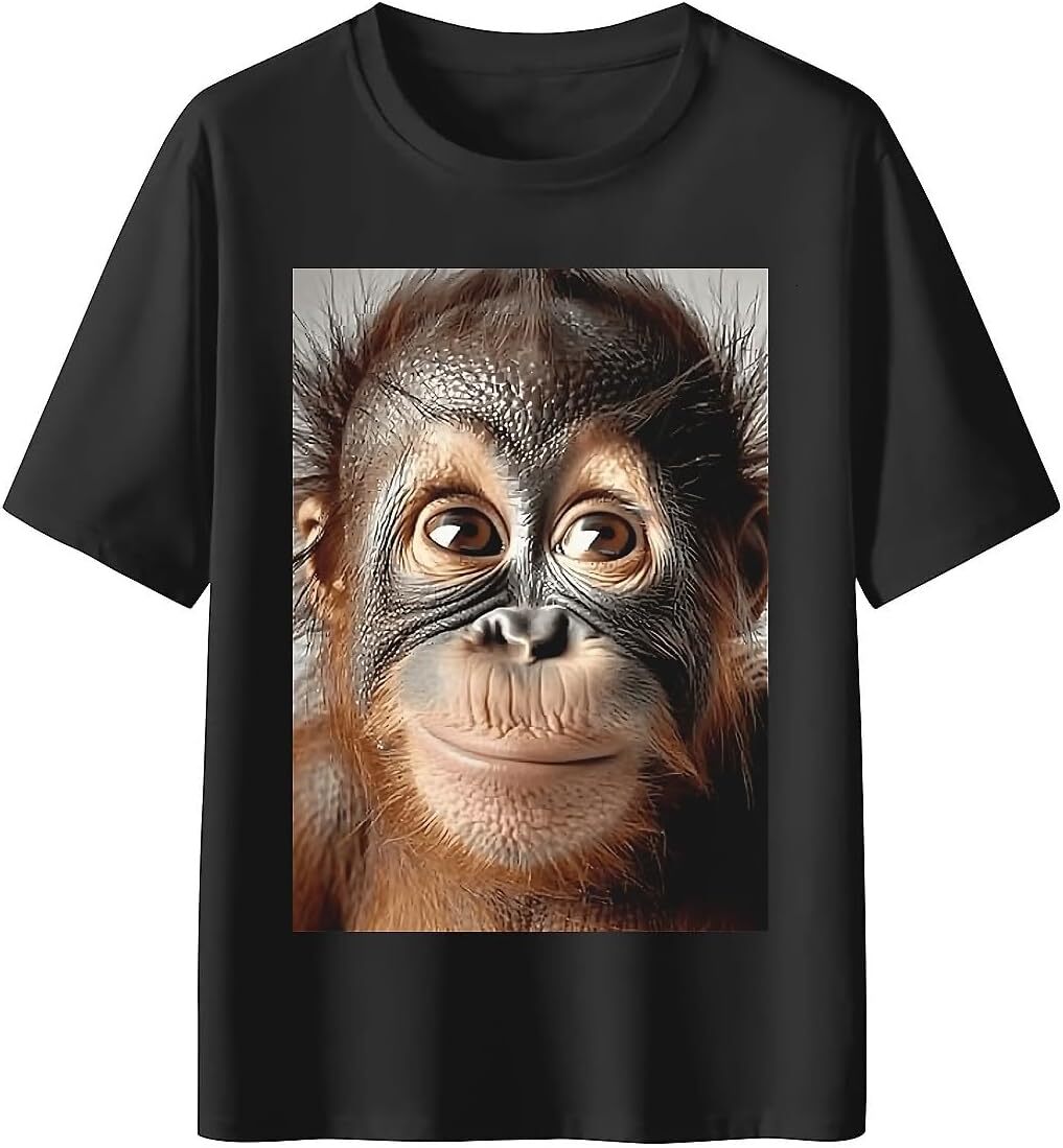 T shirt for Mens Mens Novelty T-Shirts Graphic 2D Print Summer Short SleeveS - Baby Orangutan Smiling Face Graphic Tee Casual Tops Clothes Short sleev
