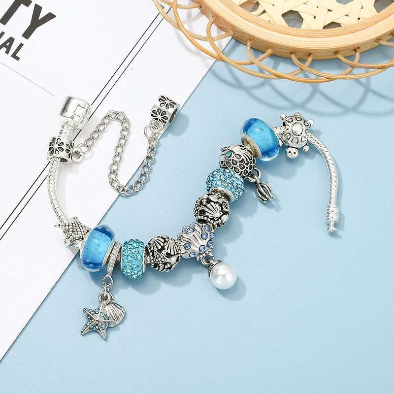 Summer Style Shell Fish Pendant Charm Bracelets With Silver Color Turtle Beads Bracelet For Women Men Girl Pulseras Jewelry Gift