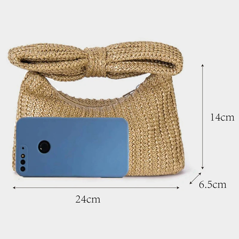 Summer Straw Woven Clutch Bag Women Bow Purse Vacation Beach Tote Party Wedding 2024 Zipper Evenging Handbags 250314