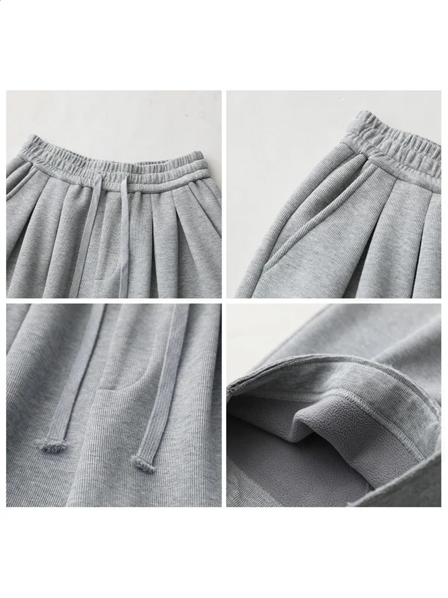 CHIC VEN womens solid loose brushed sports casual mens high waisted pants autumn/winter 250314