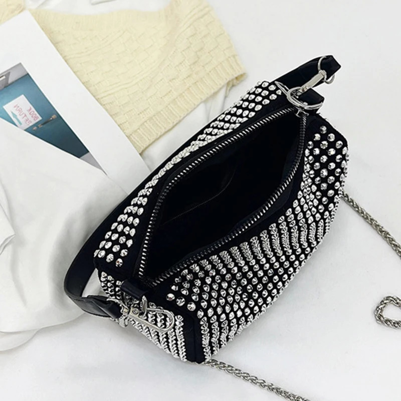 Diamond Deluxe Evening Bag for Women Cylindrical Diamond Cross Body Bag Party Fashion Handbag Shoulder Bag 250318