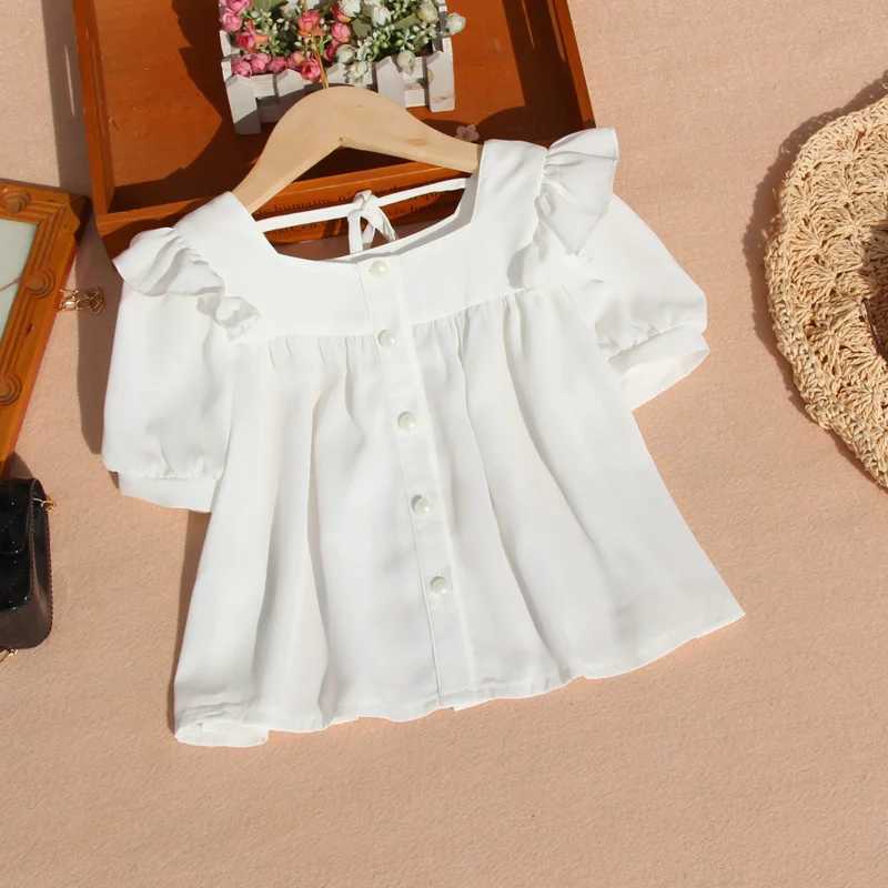 New Summer Puff Sleeve Blouse for Toddler Girls Korean Chiffon Short Sleeve Tops Children Pure Color Doll Shirt Clothes 10 12YrsT250320