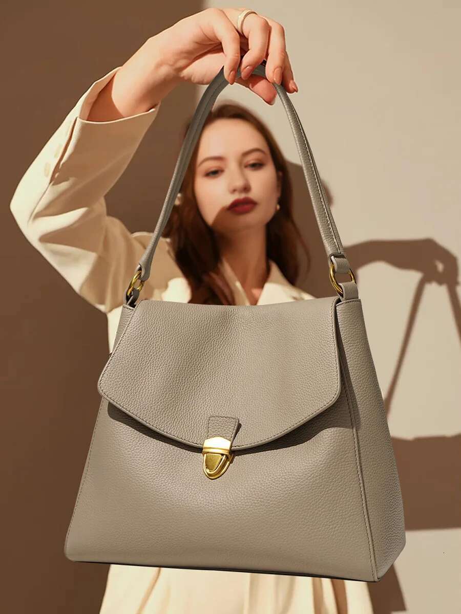 100% Genuine Leather Women Shoulder Crossbody Bag New Tote Designer Large Bag Single Underarm Women's Bagoffcie Ladi