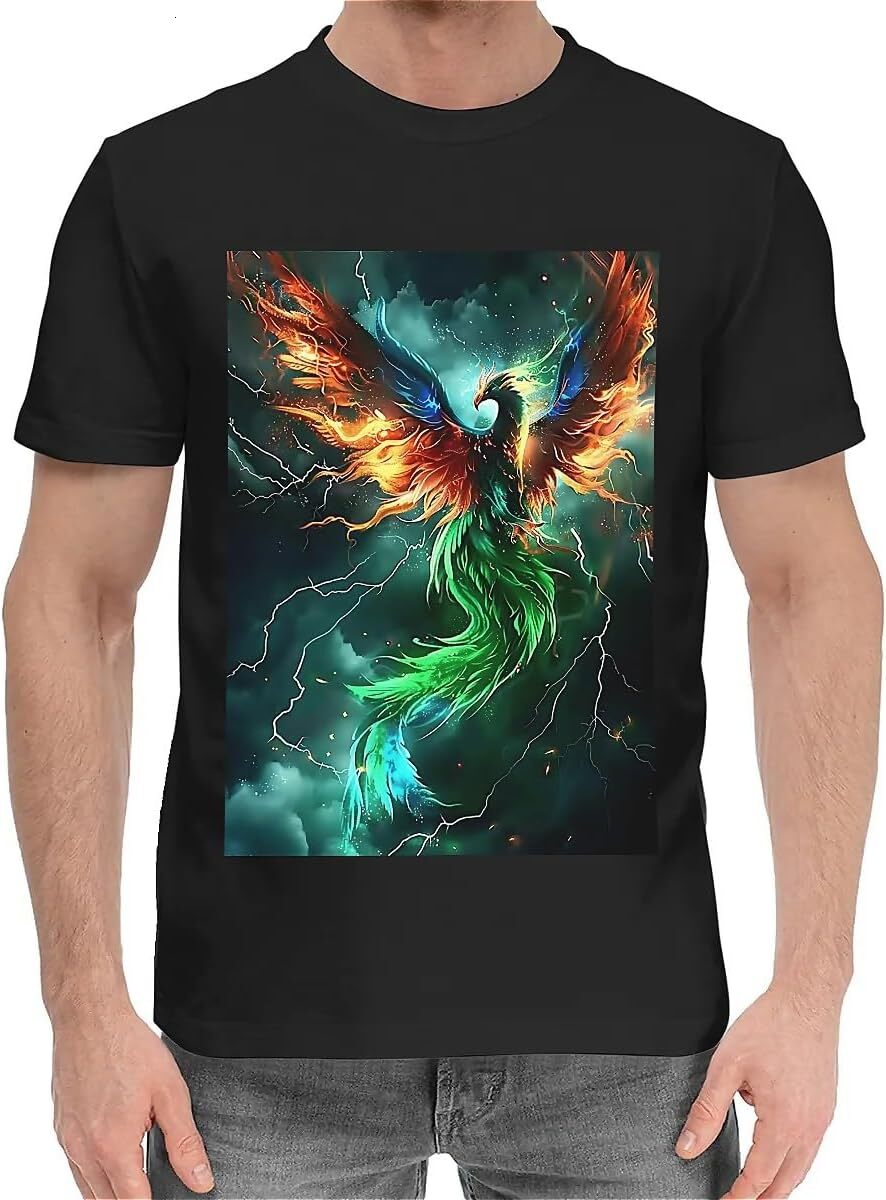 T shirt for Mens Mens Novelty T-Shirts Graphic 2D Print Summer Short Sleeve Colorful Phoenix Shirts Tshirt Graphic Tee Casual Tops Clothes Short sleev