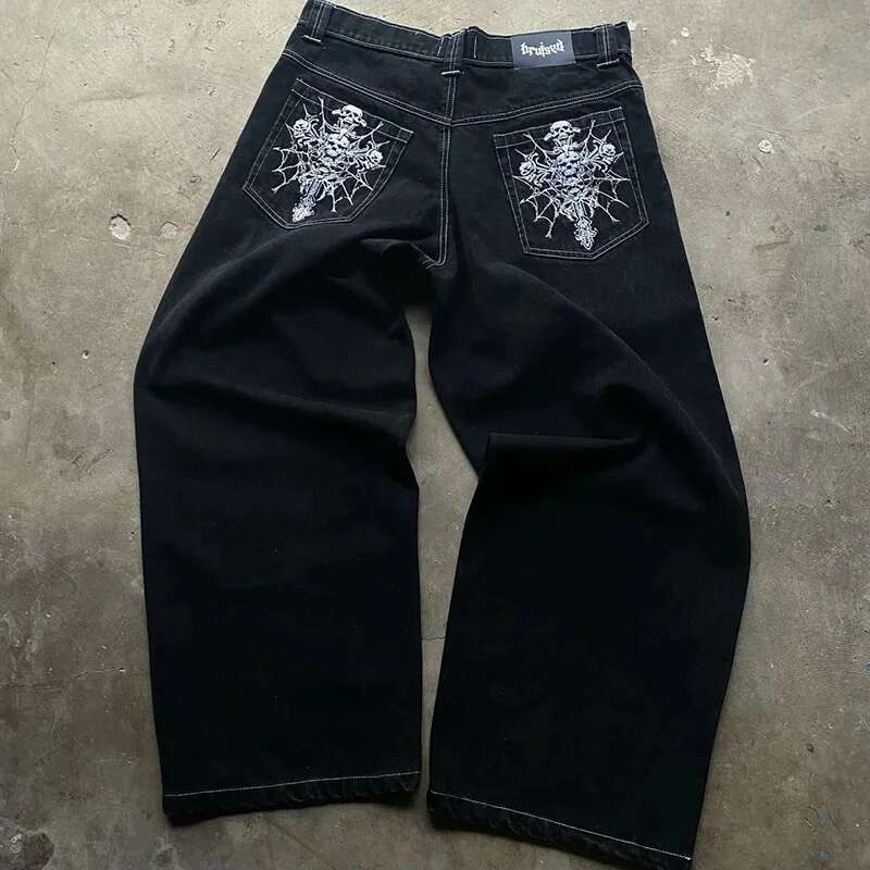 Designer Jeans New Y2K Streetwear Jeans American Streetwear Men's And Women's Haruku Skeleton Straight Leg Wide Leg Pants Hip-hop Casual Men