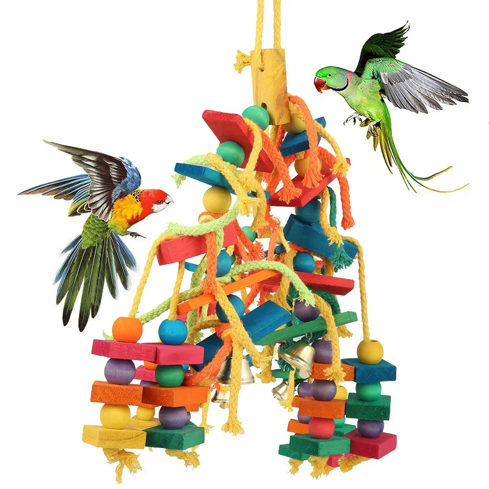Colorful parrot chew toy natural wood bird perch hanging swing cage pet climbing ladder game supplies 250320