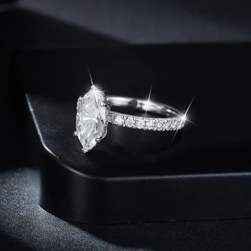 FEOBUR 2CT Marquise Moissanite Engagement Rings for Women 925 Sterling Silver Lab Diamond Ring Wedding Band with GRA Certificate