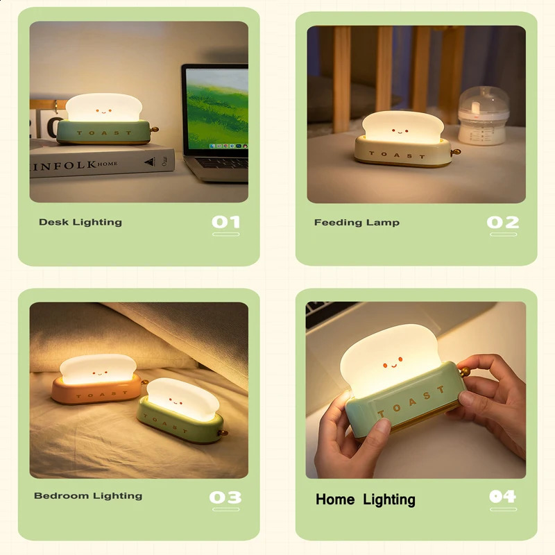 Bread Toast Table Light Toaster Nightlight Creative USB Rechargeable Led Lamp Decor Holiday Baby Bedroom For Birthday Gift 250319