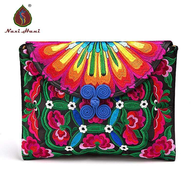 Double Embroidered Women's Fashion Day Clutch Party Bag Canvas Storage Bags Vintage Ipad Protective Sleeve