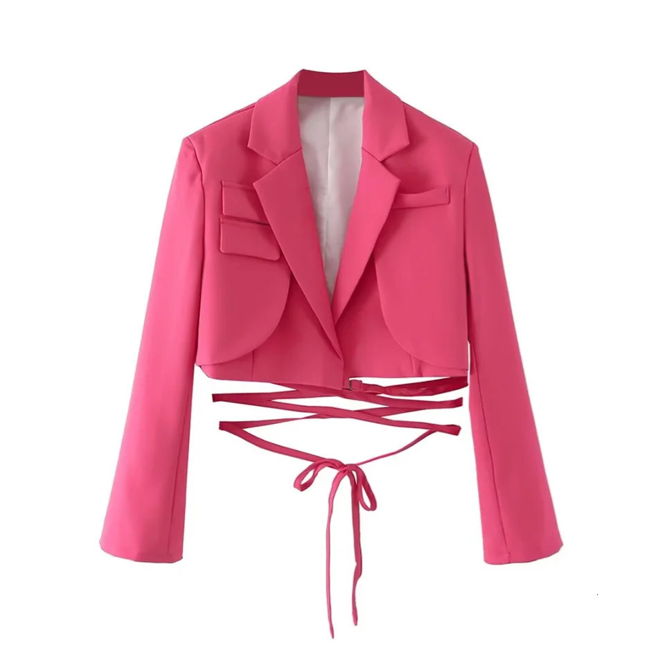 PB ZA Autumn Womens Clothing Temperature Submission Simple and Versatile Solid Color Long Sleeve Short Rope Jacket 250314