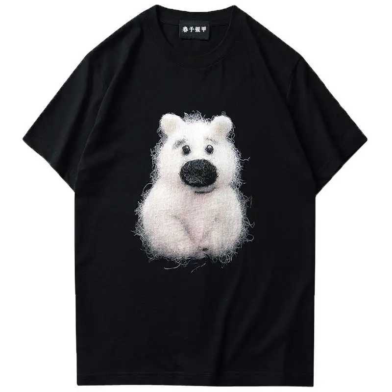 Chunyuyinjia luxury ladies Designer Cute funny Bear 3D Print pattern Short-Sleeve graphic T-Shirt Black Women Men couple TeeT250320