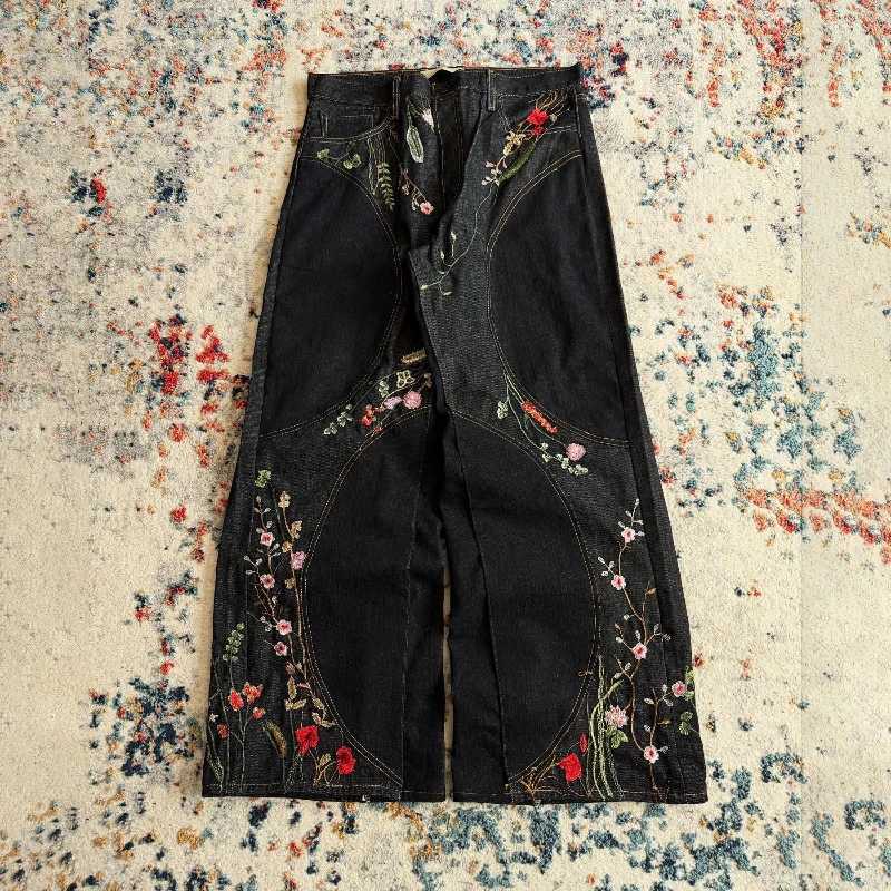 Y2K Blossom Baggy Jeans Trendy Floral Embroidery Streamlined Seams Unisex Streetwear Retro Harajuku Style Oversized Fit PantsT250319