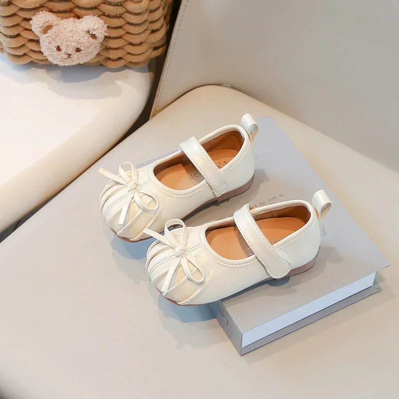 Fashion Bow Girl Princess Shoes Spring Baby Kids Walking Shoes Soft Sole Childrens Flat Leather Shoes 1-3 Year Old 250319
