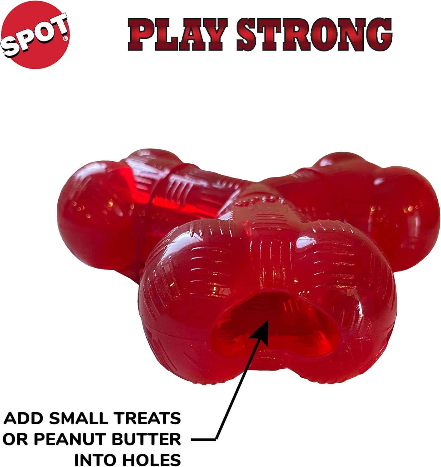 SPOT Play Strong Trident Bone - Durable Dog Toy for Aggressive Chewers, Interactive Chew Toy for Puppies and Adult Dogs, Red 6-Inch - Training and Enr