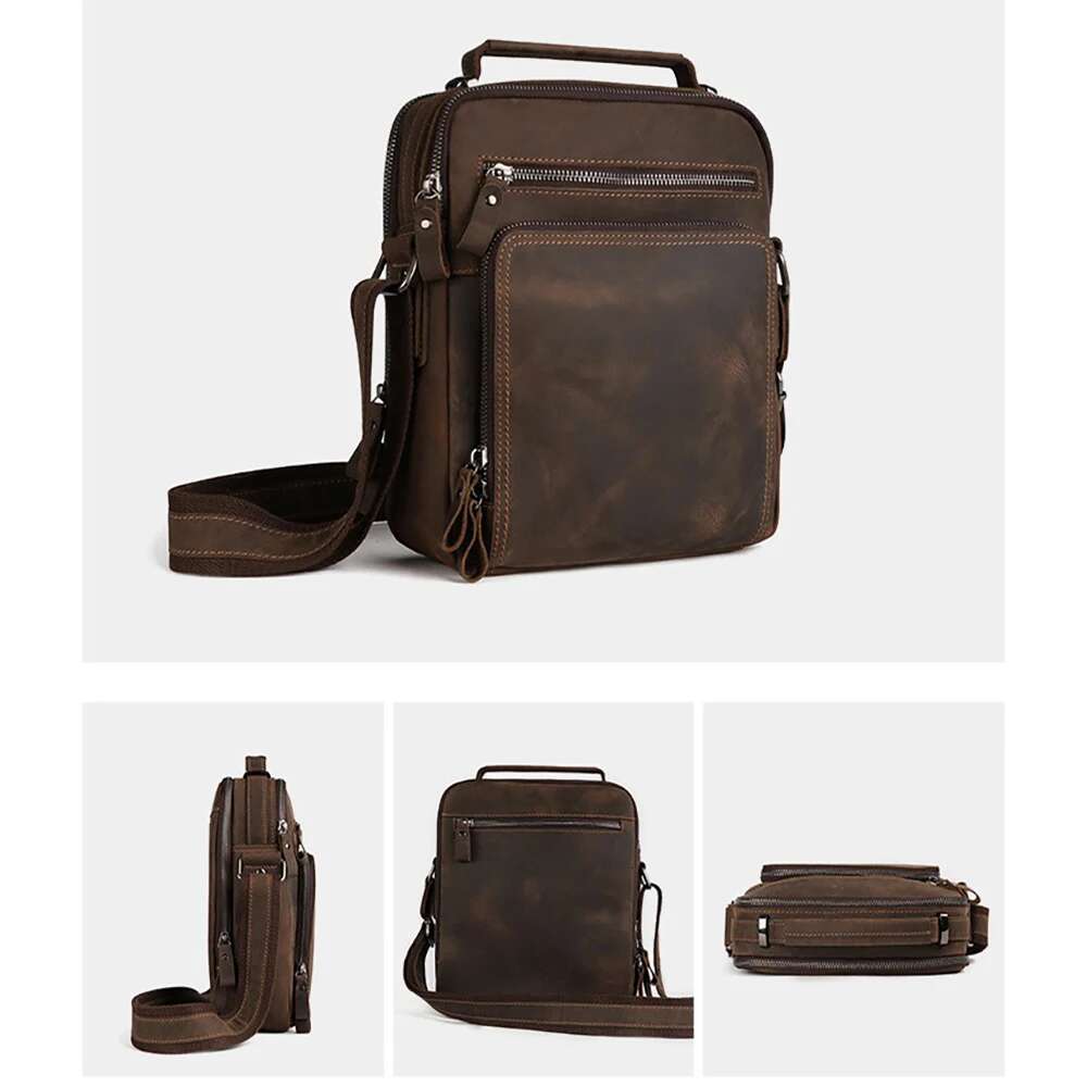 Genuine Messenger Bag Men Casual Man Purse Crossbody Bags For Work Business Vintage Crazy Horse Leather Shoulder Bag