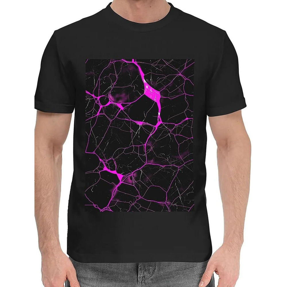 T shirt for Mens Mens Novelty T-Shirts Graphic 2D Print Summer Short Sleeve Black Neon Pink Cracks Shirts Tshirt Graphic Tee Casual Tops Clothes Short